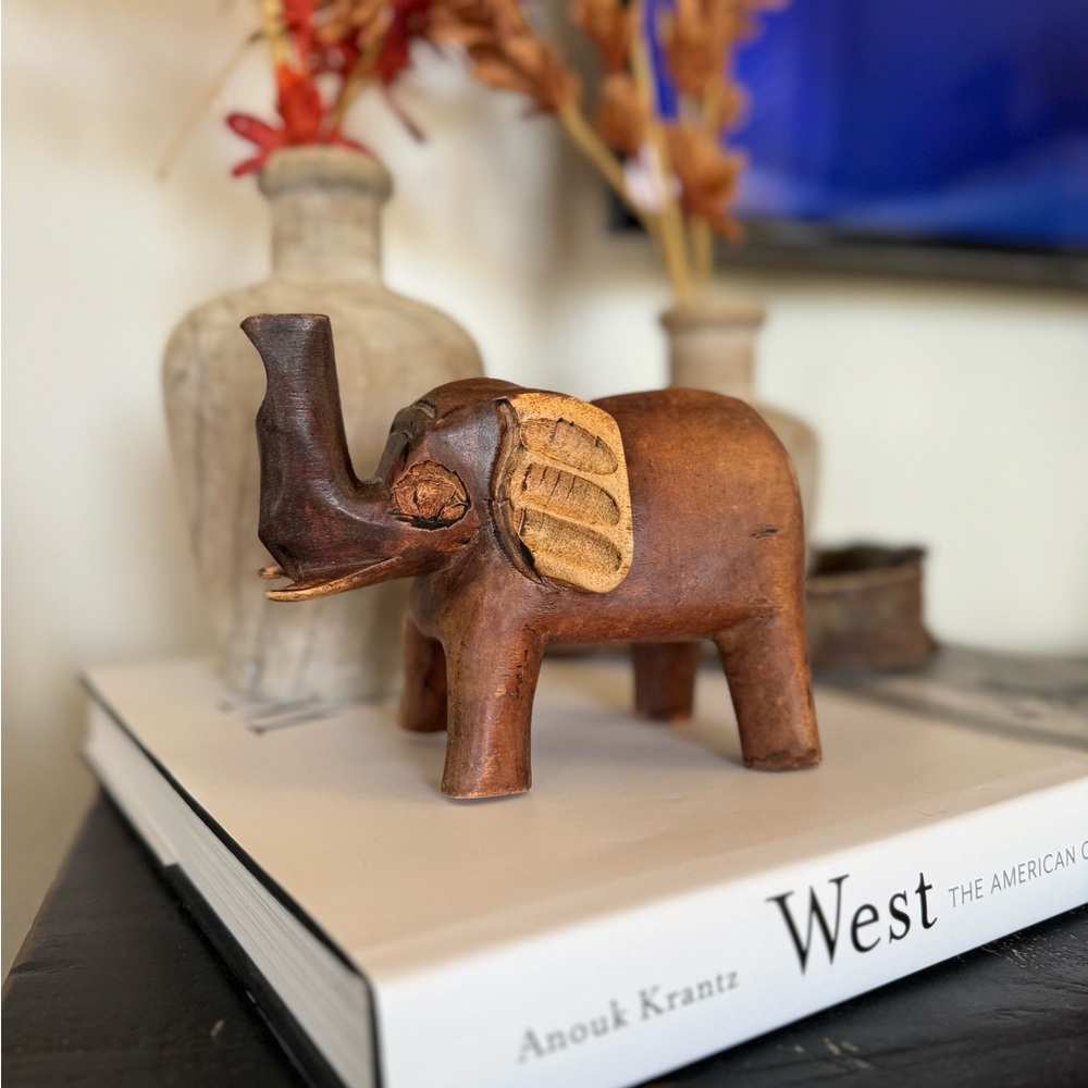 Carved wood elephant decor